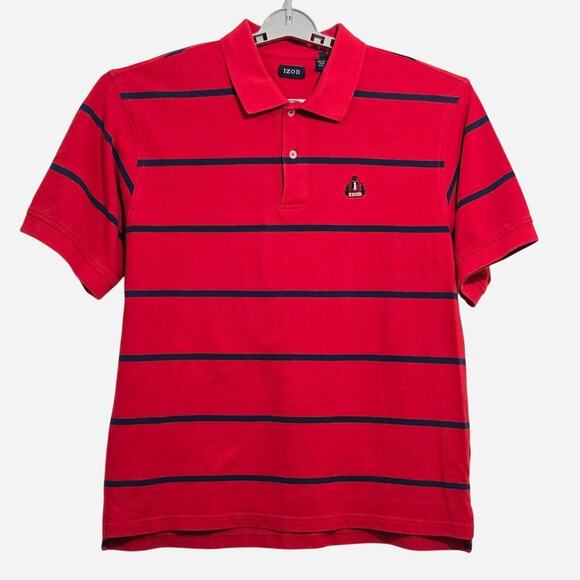 IZOD Men's XL Red Navy Striped Cotton Polo Shirt Short Sleeve - Picture 1 of 3